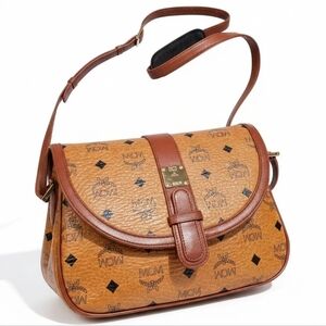 MCM Vintage Cognac Visetos Coated Canvas & Leather Messenger/Crossbody Flap Bag